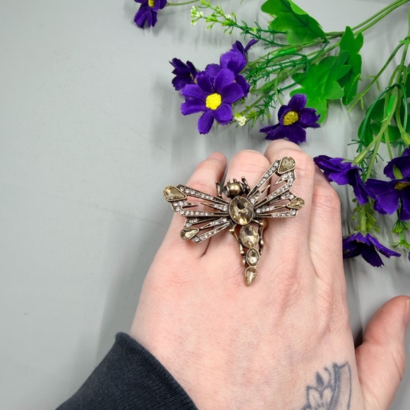 Jewelry - Vintage Gold Crystal Dragonfly Cocktail Statement Ring